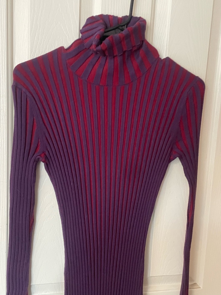 Ronny Kobo Collection Purple And Red Ribbed Turtleneck Sweater Dress. Like New.